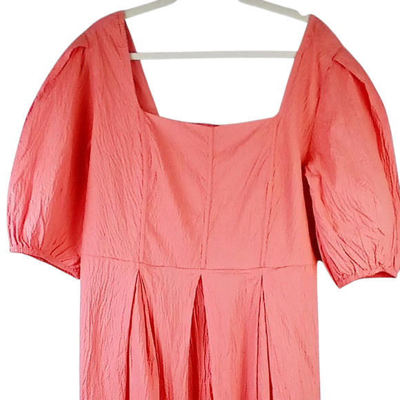 A New Day SZ XXL Women's Short Sleeve Midi Dress Coral Smocked Pleated NWT - Picture 3 of 7